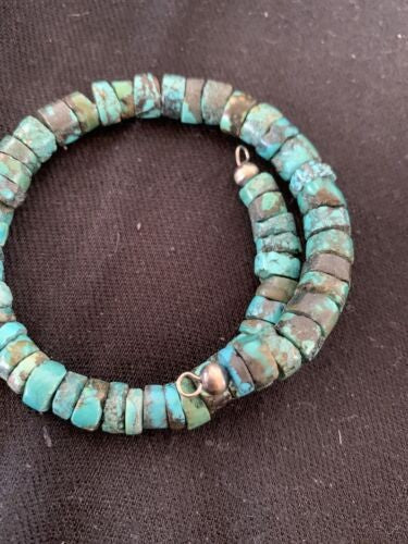 Navajo Natural Turquoise Heishi Bracelet Stainless Steel Memory Wire 513