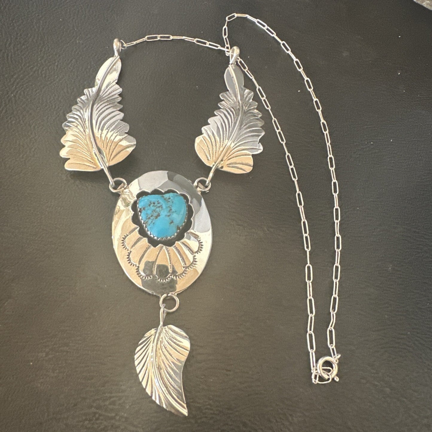 Blue Kingman Turquoise Navajo Sterling Silver Necklace Pendant 18576