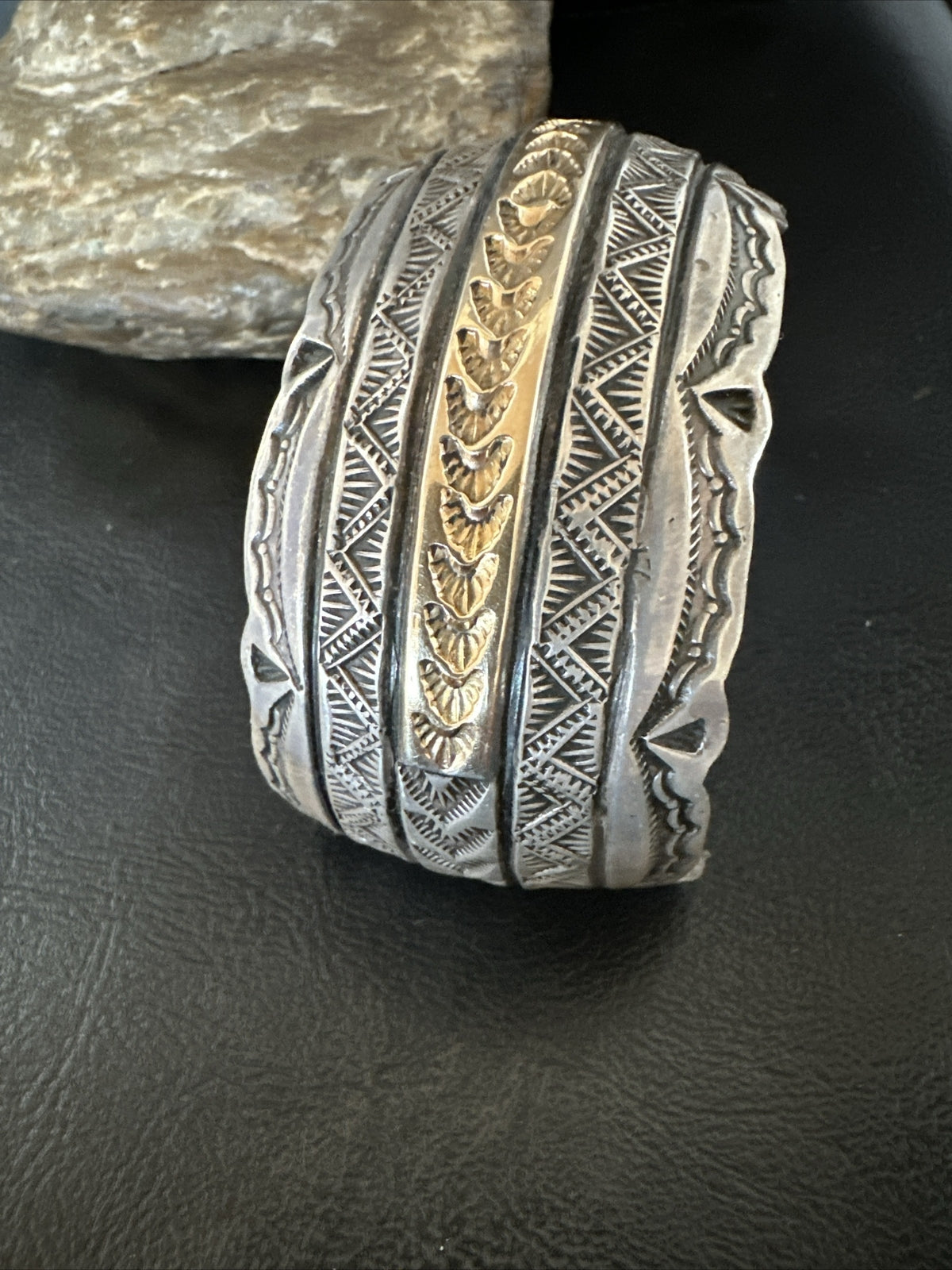 Mens Navajo Sterling Silver 14K Gold Cuff Bracelet 18145