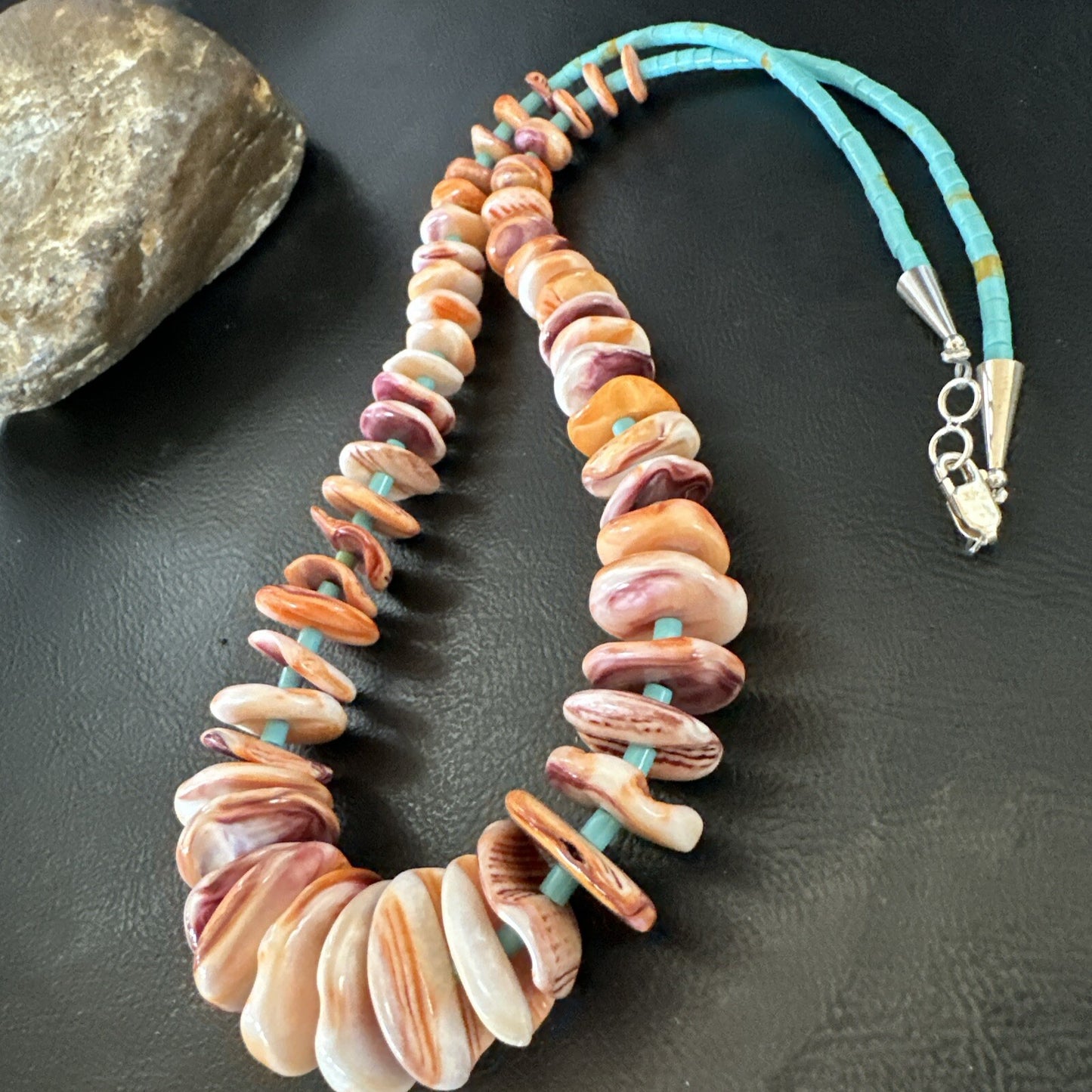Orange Spiny Oyster Turquoise Navajo Pearls Sterling Silver Necklace 25" 18066