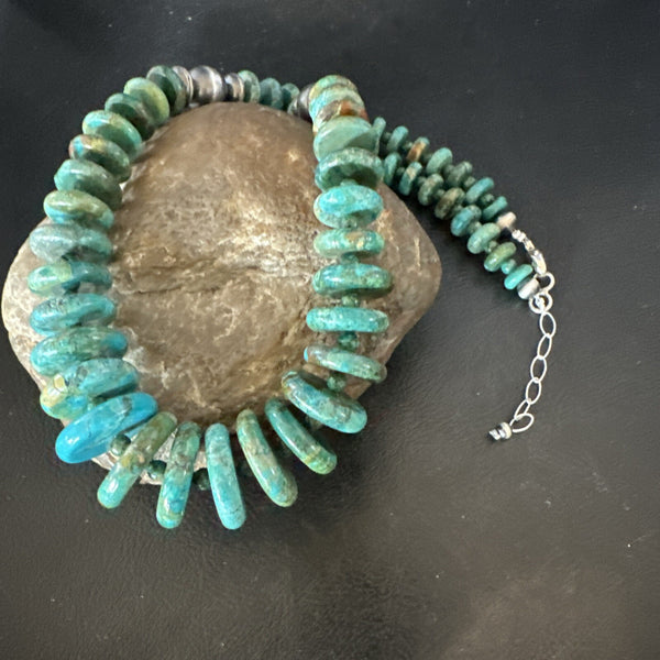 Navajo Graduated Turquoise Necklace 19" | Sterling Silver | Authentic Native American Handmade | 18421