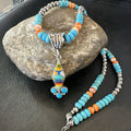 Multicolor Turquoise Pendant Navajo Beads Necklace | Sterling Silver | Authentic Native American Handmade | 18730