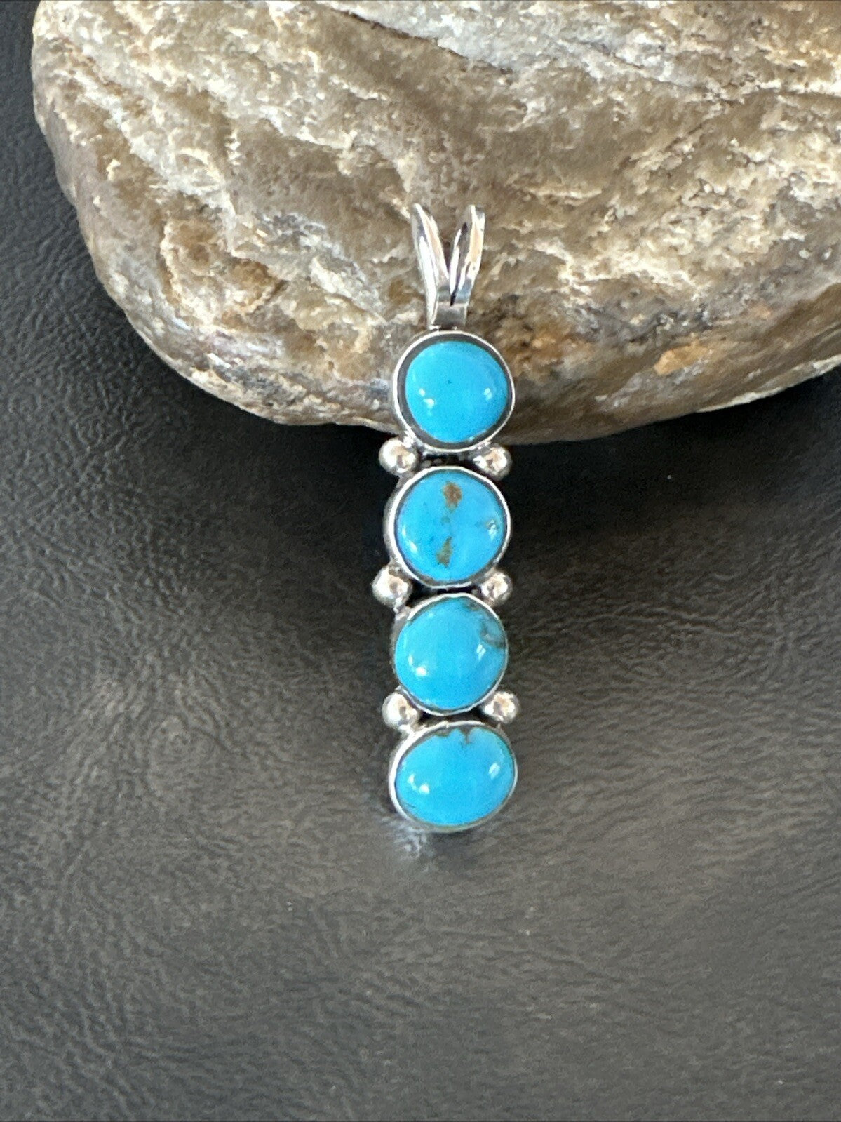 Robin Egg Turquoise 4 Stone Navajo Sterling Silver Cluster Pendant 18336