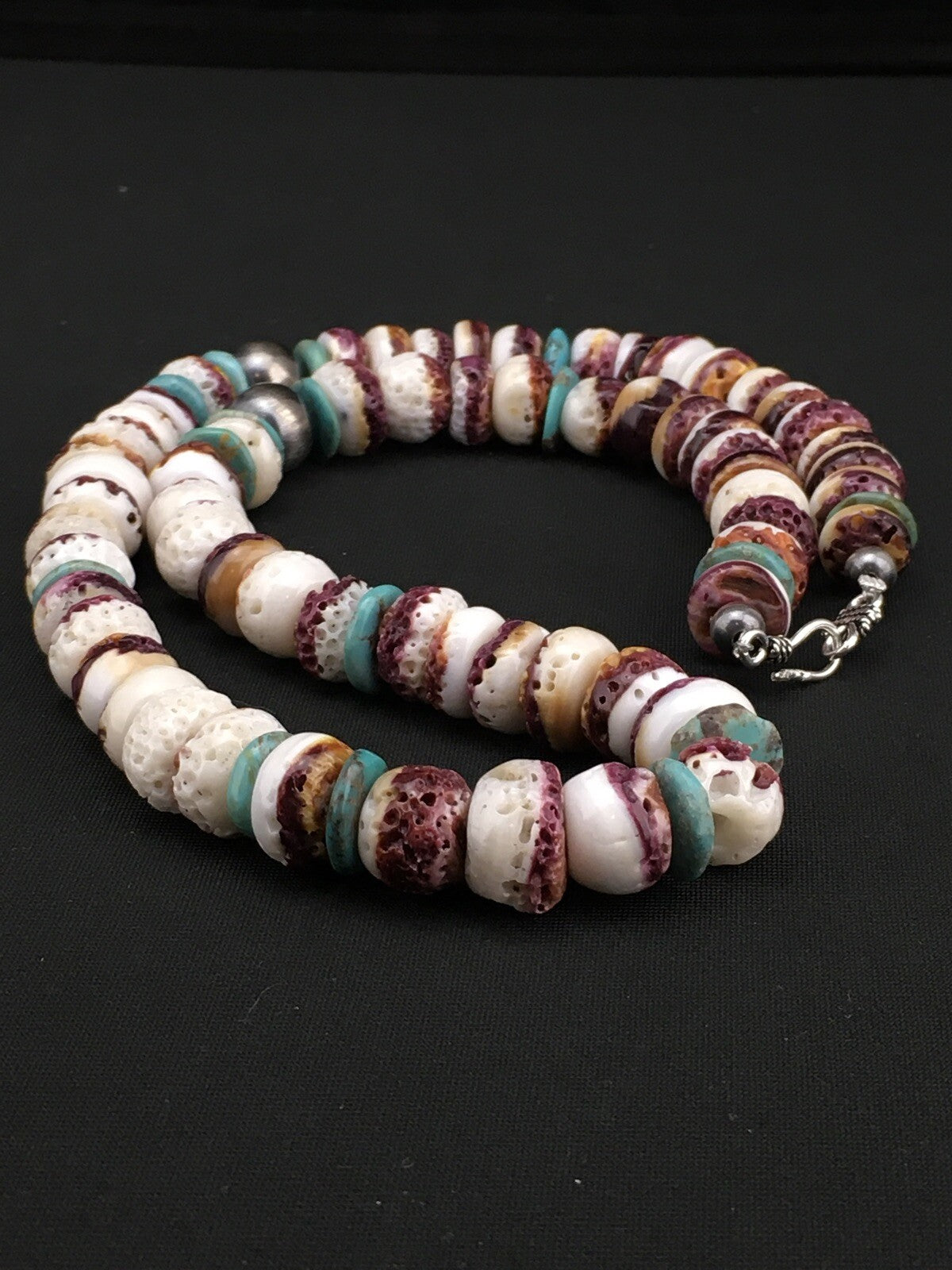 Purple Spiny Oyster & Turquoise Navajo Indian Sterling Necklace 20" 02519