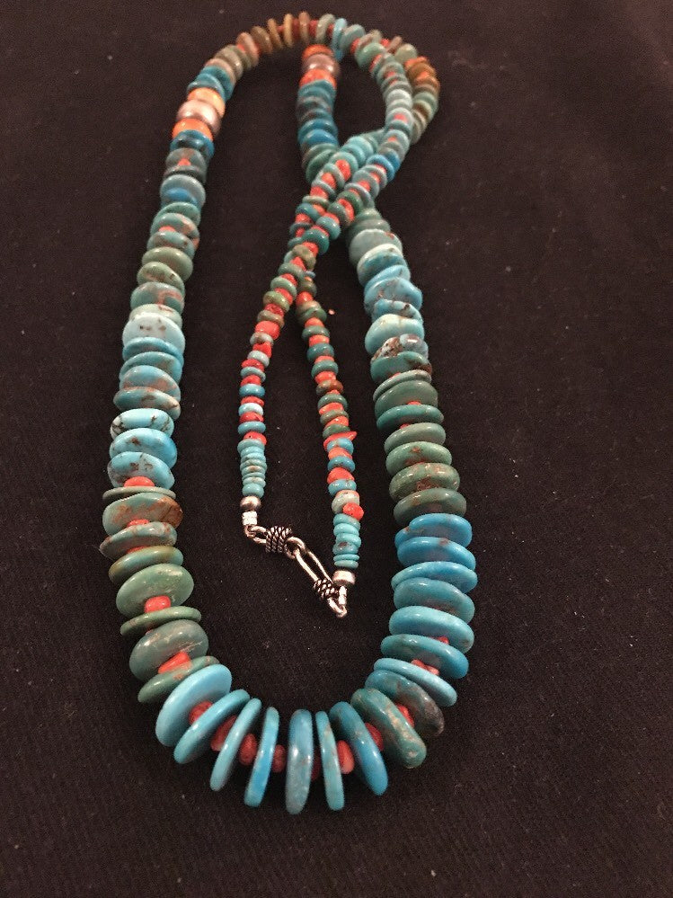 Kingman Turquoise Navajo Sterling Silver Spiny Necklace 32” 3684