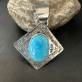 Men Women Blue Kingman Turquoise Pendant Navajo H Joe | Sterling Silver | Authentic Native American Handmade | 19518