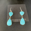 Kingman Turquoise Handmade Navajo Dangle Earrings 1.75" | Sterling Silver | Authentic Native American Handmade | 13897
