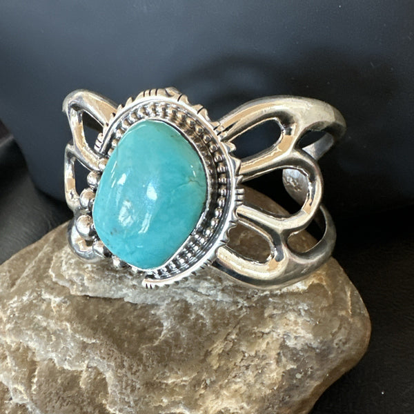 Tufa Women Blue Kingman Turquoise Navajo Cuff Bracelet | Sterling Silver | Authentic Native American Handmade | 19352