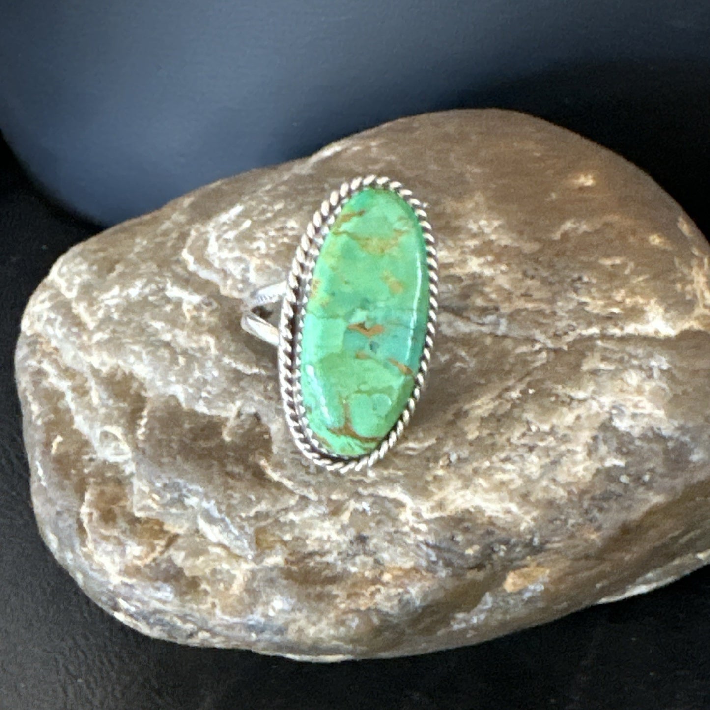 Navajo Sterling Silver Green Mohave Turquoise Ring Sz 8 19111