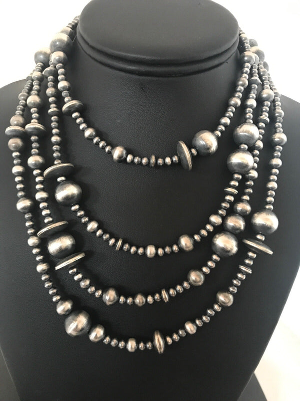 Navajo Mixed Beads 72"Necklace | Sterling Silver | Authentic Native American Handmade | 92324
