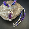 Purple Stone Pendant Navajo Pearls Necklace 21" | Sterling Silver | Authentic Native American Handmade | 18033