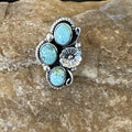 Yazzie Ring Blue Turquoise Navajo Cluster Size 8 | Sterling Silver | Authentic Native American Handmade | 19219