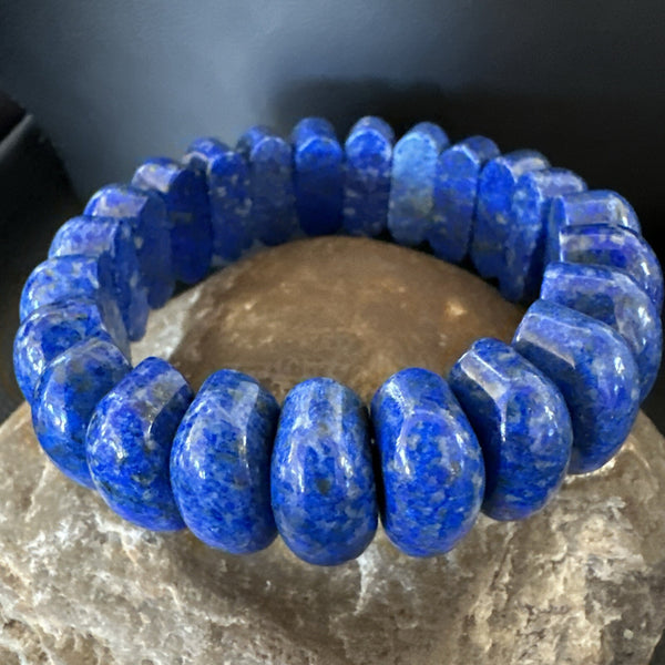 Men's Women's Blue Lapis Lazuli Stretch Bead Bracelet 7" | Authentic Native American Handmade | 18861