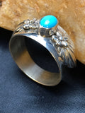 Blue Turquoise Ring Navajo Size 11.75 | Sterling Silver | Authentic Native American Handmade | 8921