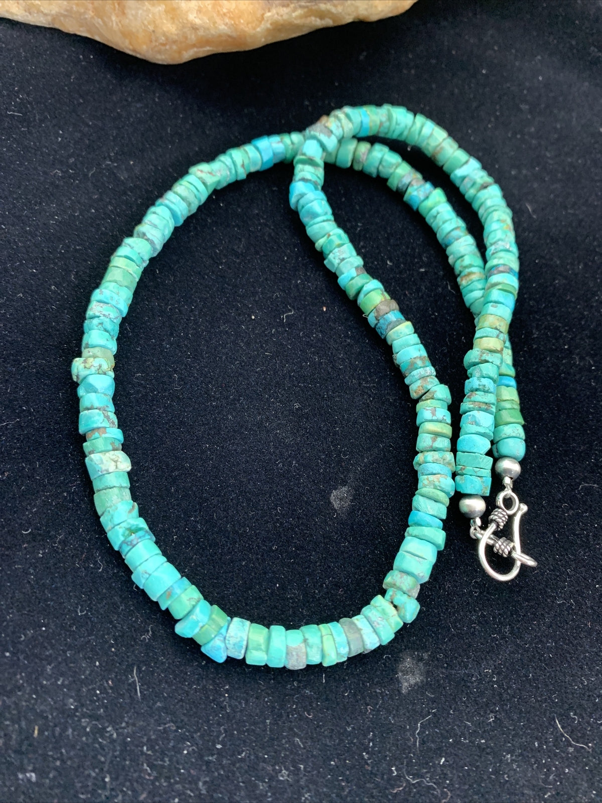 Blue Turquoise 7mm Heishi Sterling Silver Bead Necklace 20" 1741
