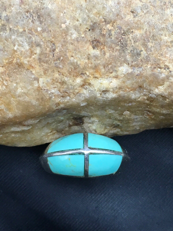 Turquoise Inlay Navajo Ring Sz 5.5 | Sterling Silver | Authentic Native American Handmade | 4034