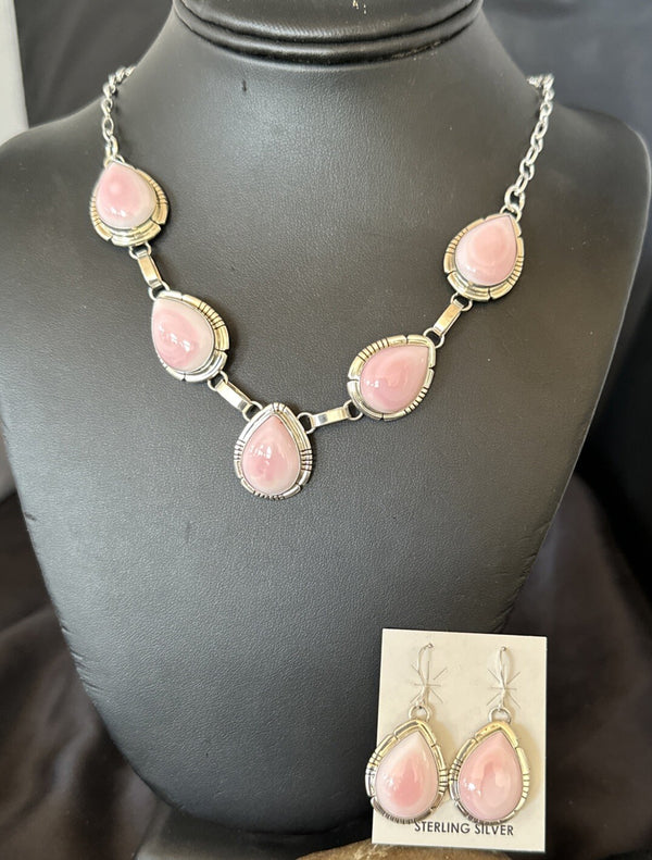 Navajo Pink Conch Choker Lariat Necklace Pendant Earrings 19" | Authentic Native American Handmade | 18637