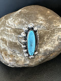 Blue Kingman Turquoise Navajo Ring Size 8 | Sterling Silver | Authentic Native American Handmade | 18634