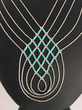 Turquoise Heishi Tubes Pendant 5 Strands Liquid Necklace | Sterling Silver | Authentic Native American Handmade | 0888