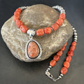 Navajo Pearls Apple Sponge Coral Necklace Pendant 21" | Sterling Silver | Authentic Native American Handmade | 18683