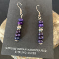 Purple Stone Navajo Dangle Bead Earrings 1" | Sterling Silver | Authentic Native American Handmade | 15353