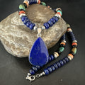 Lapis Turquoise Spiny Necklace Southwestern Pendant 22" | Sterling Silver | Authentic Native American Handmade | 19470