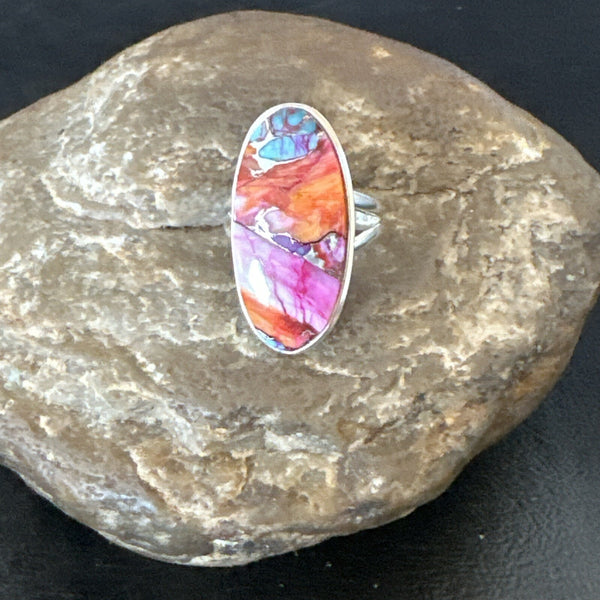 Blue Turquoise Spiny Oyster Southwestern Ring Size 7 | Sterling Silver | Authentic Native American Handmade | 18493