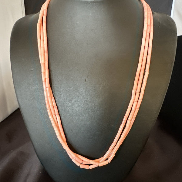 Pink Coral 3 Strand Necklace 21" | Sterling Silver | Authentic Native American Handmade | 17817