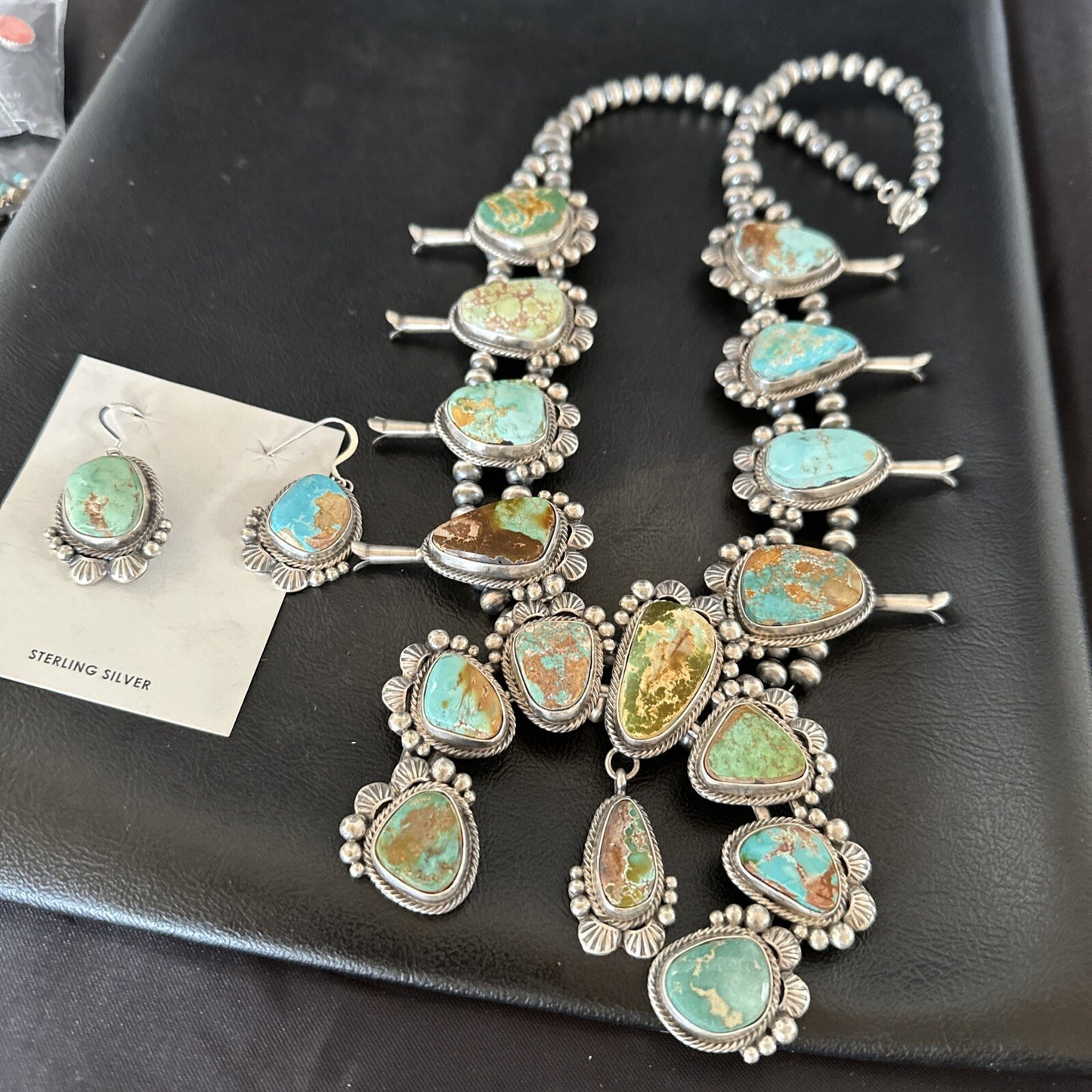 Royston Turquoise Navajo Squash Sterling Silver Naja Necklace Earrings 18229