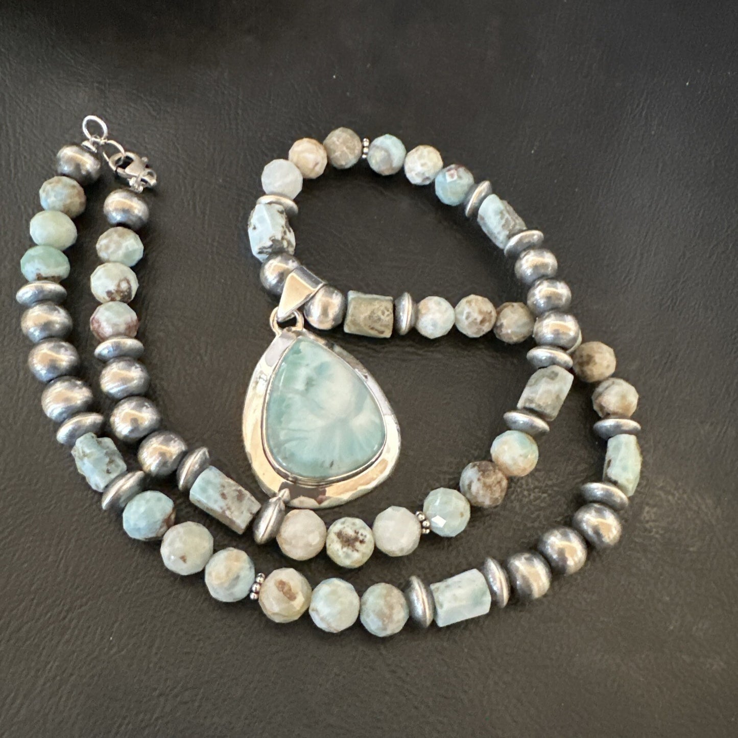 Blue Larimar Pendant Navajo Sterling Silver Natural Necklace 21" 17759
