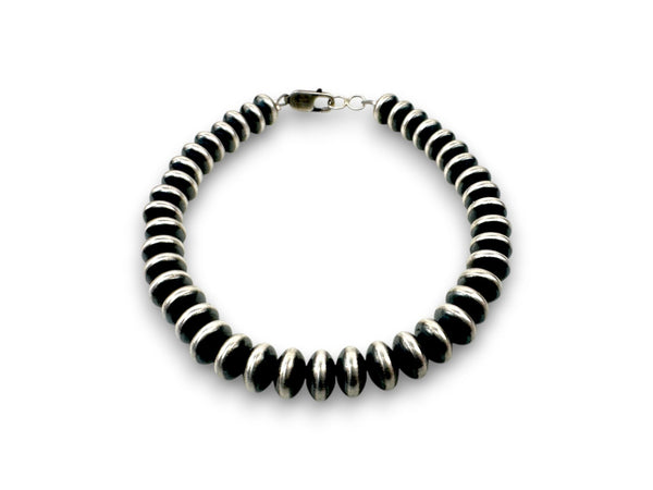 Navajo Rondelles Saucer Flat Bead Bracelet 6mm 8" | Sterling Silver | Authentic Native American Handmade | 97608