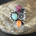 Multicolor Ring Turquoise Spiny Navajo Cluster Size 8.5 | Sterling Silver | Authentic Native American Handmade | 19181