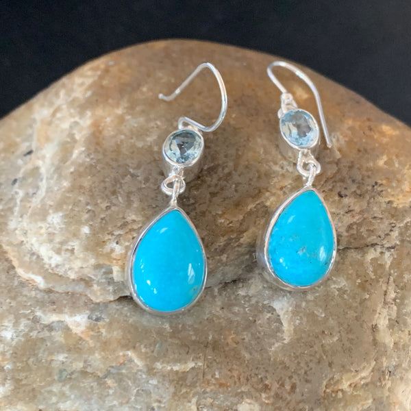Women's Blue Kingman Turquoise Navajo Earrings | Sterling Silver | Authentic Native American Handmade | 12032