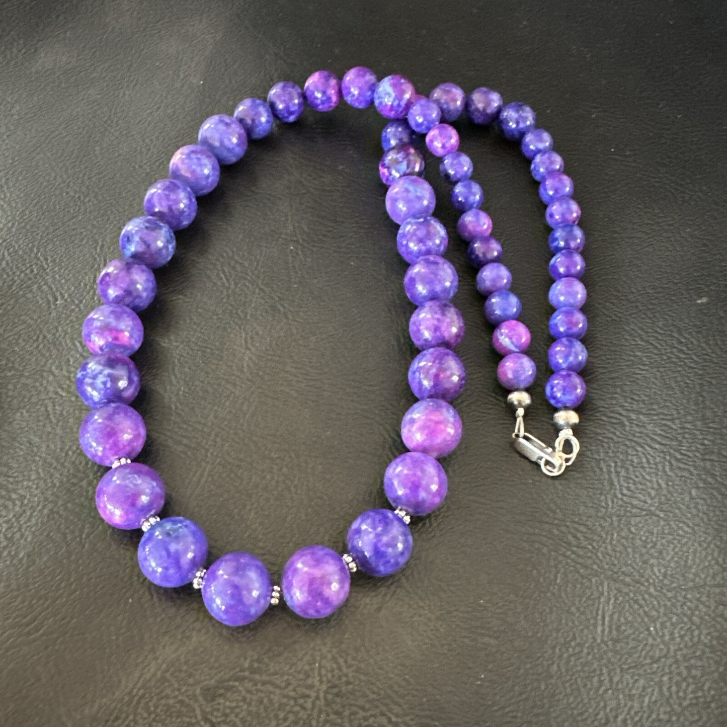 Royal Purple Stone Graduated Bead Navajo Sterling Silver Necklace 21” 18076