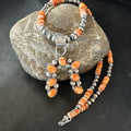 Orange Spiny Oyster Naja Pendant Navajo Pearls Necklace | Sterling Silver | Authentic Native American Handmade | 19669