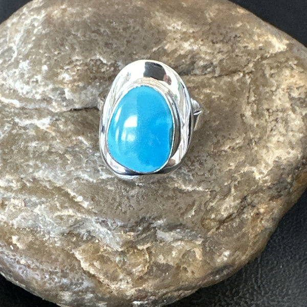 Southwestern Blue Kingman Turquoise Ring Size 8 | Sterling Silver | Authentic Native American Handmade | 18523