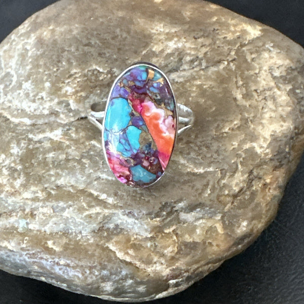 Blue Turquoise Spiny Oyster Southwestern Ring Size 11 | Sterling Silver | Authentic Native American Handmade | 18455