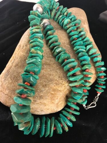 Navajo Turquoise Spiny Oyster Necklace 30" | Sterling Silver | Authentic Native American Handmade | 8063