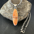 Navajo Orange Spiny Oyster Necklace Inlay Pendant | Sterling Silver | Authentic Native American Handmade | 17811