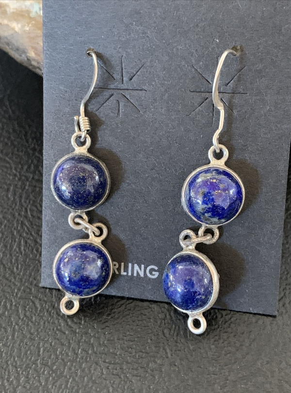 Blue Lapis Multi-Stone Dangle Drop Earrings 1" | Sterling Silver | Authentic Native American Handmade | 12710