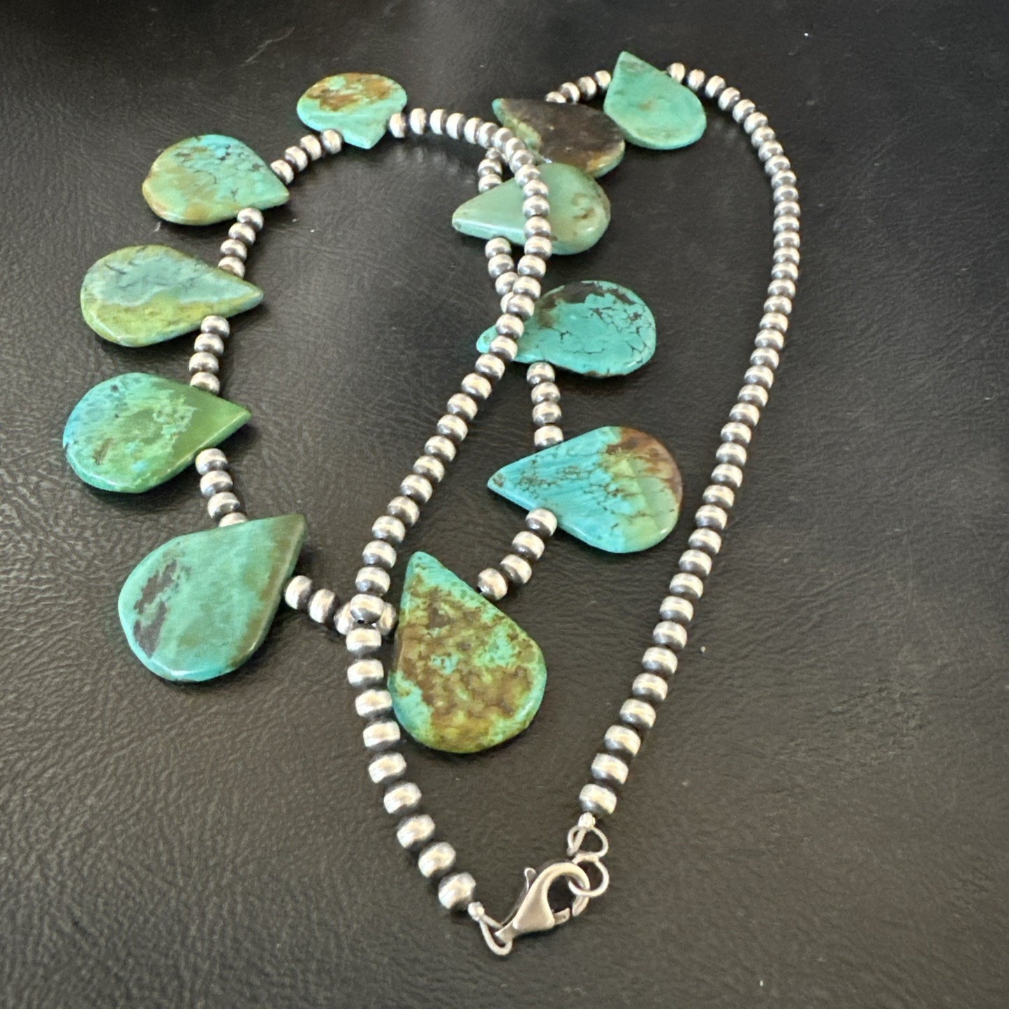Navajo Pearls Silver Green Teardrop Turquoise Necklace 19229