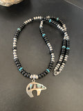 Turquoise Opal Inlay Pendant Black Onyx Navajo Necklace | Sterling Silver | Authentic Native American Handmade | 12698