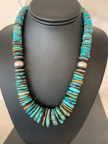 Navajo Graduated Turquoise Necklace 18" | Sterling Silver | Authentic Native American Handmade | 4242