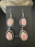Yazzie Pink Queen Conch Navajo Dangle Earrings | Sterling Silver | Authentic Native American Handmade | 19321