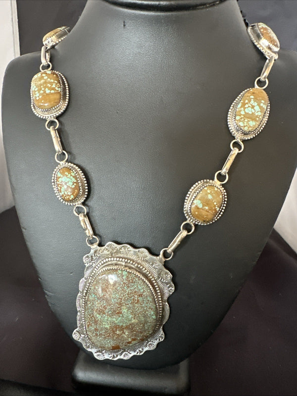 Men's Women Blue Turquoise #8 Navajo 25"Lariat Necklace | Sterling Silver | Authentic Native American Handmade | 19068