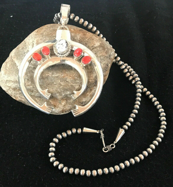 Spiny Oyster Naja Pendant Navajo Squash Blossom Necklace | Sterling Silver | Authentic Native American Handmade | 08508