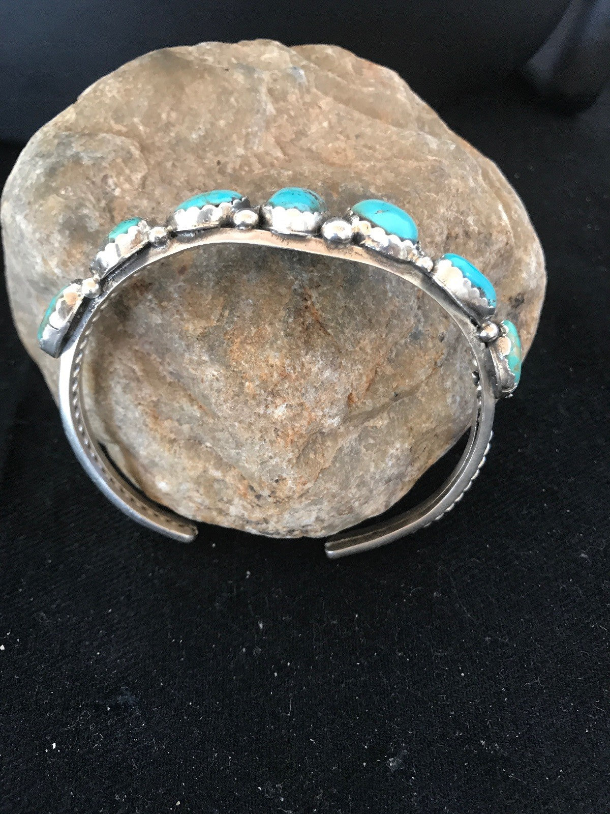 Native Turquoise Navajo Sterling Silver 7 Stone Bracelet Platero 08309