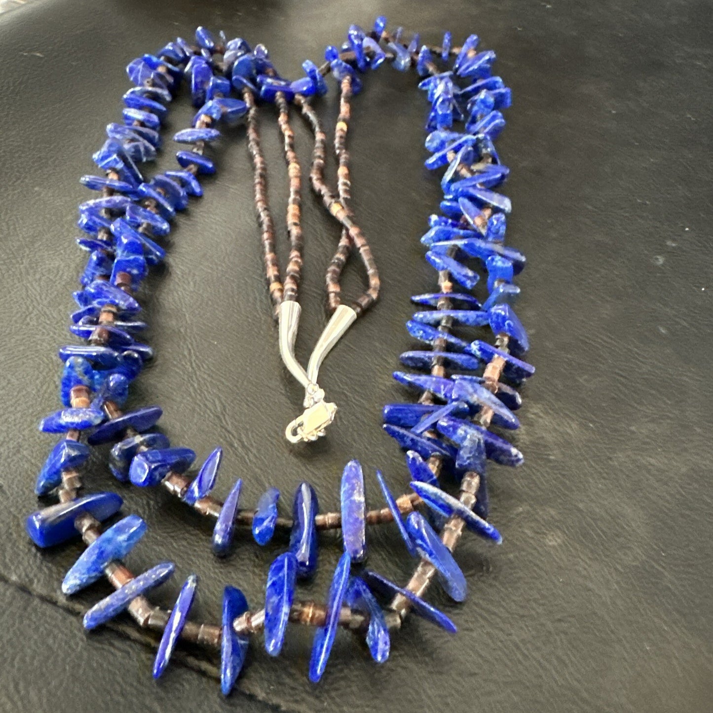 Mens Womens Lapis Lazuli Shell 2S Navajo Sterling Silver 30" Necklace 17838