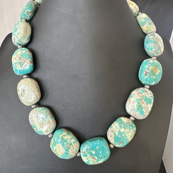 Men's Women's Chunky Blue Turquoise Navajo Necklace 21" | Sterling Silver | Authentic Native American Handmade | 19579