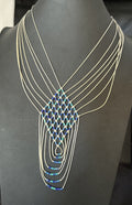 Azurite Heishi Tubes Pendant 7 Strand Liquid Necklace | Sterling Silver | Authentic Native American Handmade | 19751